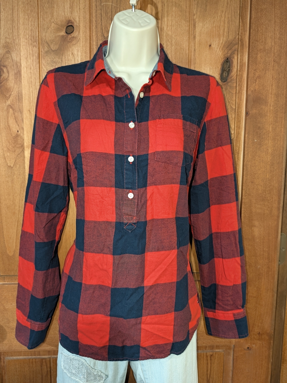 Tommy Hilfiger Red and Navy Buffalo Check Button-Down Shirt